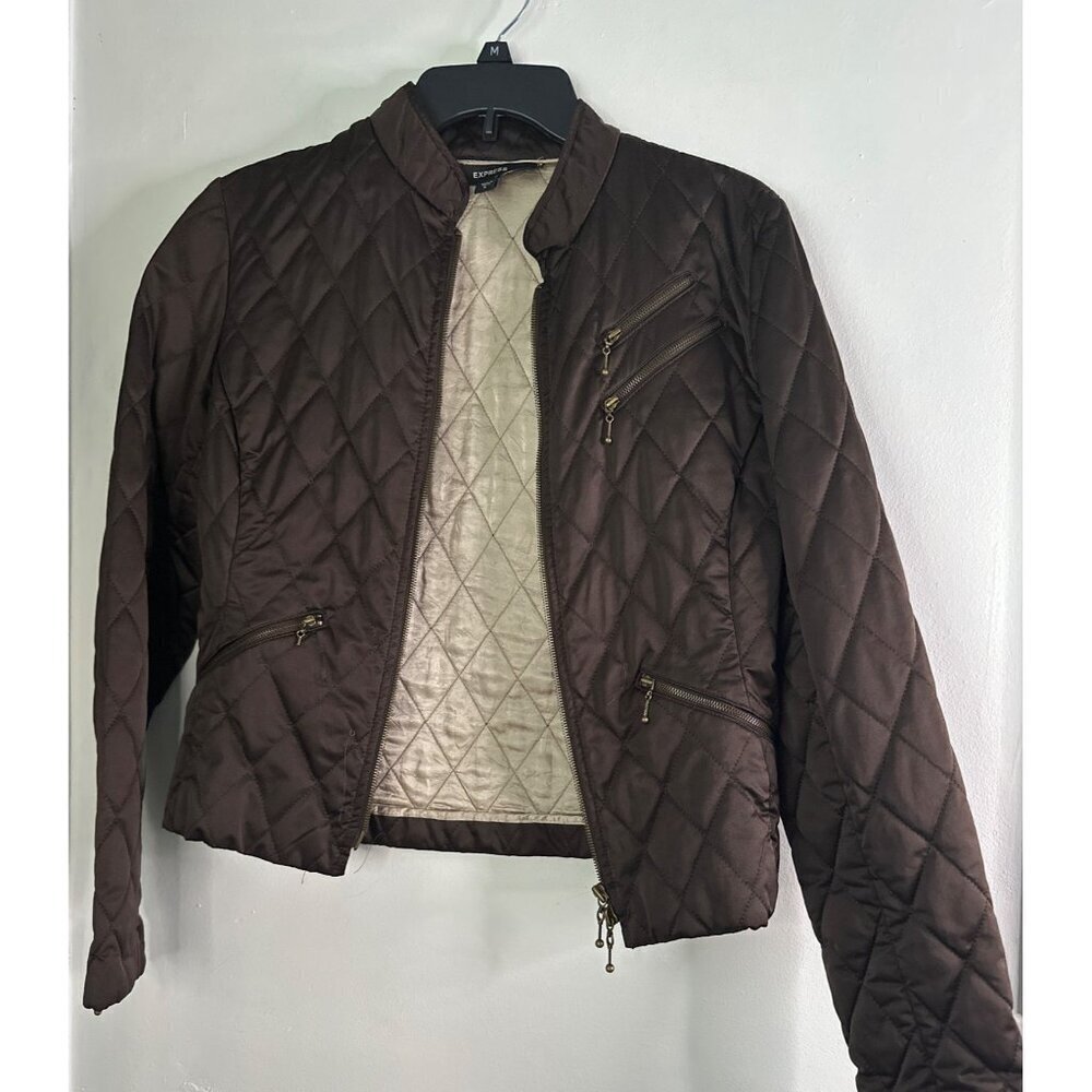 Express Women's Short Jacket Size 8 Brown Fall Layering Coat Casual Chic Biker